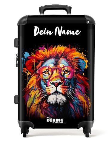 NoBoringSuitcases.com Personalisiert, Hartschalenkoffer, Rollkoffer, Koffer für Flugzeug 23 kg, Mittelgroß (Löwe - Orange 67 cm - 72 L)