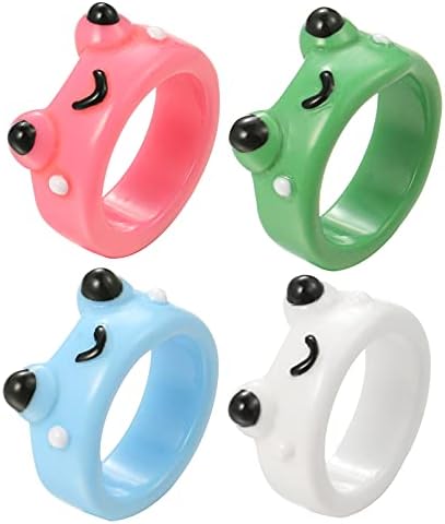 LIU JUN 4Pcs Frog Rings for Women, Y2k Acrylic Resin Colorful Animal Finger Ring for Teen Girls Cute Chunky Plastic Vintage Trendy Friendship Dainty Cool Knuckle Set Jewelry (4pcs)