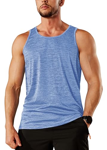 TACVASEN Sleeveless Gym Top Men Sport Vests Lightweight Sun-Proof Vest Quick Dry Running Tank Tops Light Blue,M