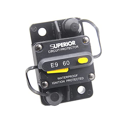 ZOOKOTO Disjoncteur 12 V-48 V CC 60 A, moteurs marins à la traîne pour bateau, ATV, fusible manuel d'alimentation, étanche (60 A)