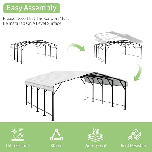Image of Shintenchi 20x20 FT Metal Carport, Oversized Carport Garage with Enhanced Base, Outdoor Galvanized Car Shelter, Heavy Duty Carports Canopy, for Car, Boats and Tractors, White