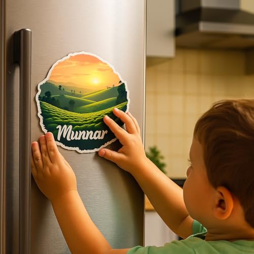 Image of Naxon Munnar Town Theme Souvenir Wooden Fridge Magnet for Refrigerator - Printed Fridge Magnet for Kitchen & Home Decor | Perfect Souvenir Gift | Size 3x3 in | Pack of 1