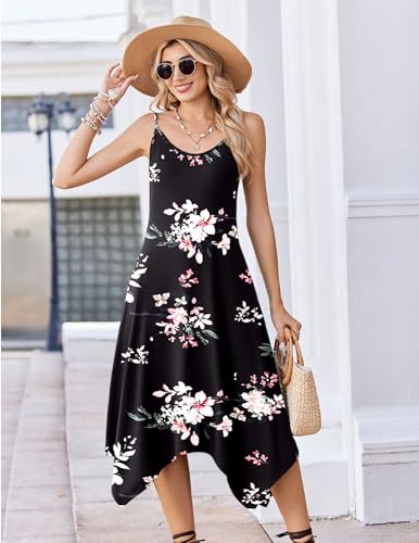 Image of Zeagoo Women Summer Midi Dresses 2026 Hawaiian Bohemian Beach Cover Up Sundress Spaghetti Strap Casual Dress with Pockets
