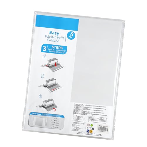 Forro Autoadhesivo Ajustable Transparente 31x53 cm – Pack de 5 Protectores de Libros Escolares, Fundas de Plástico para Cuadernos