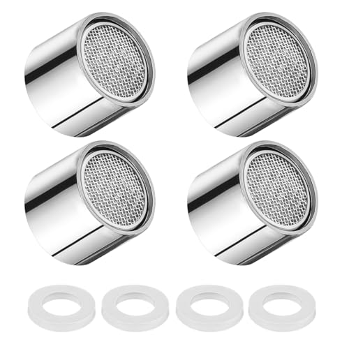 4 Stück Strahlregler M22 Perlatoren für Wasserhähne mit 4 Dichtungen Wasserhahn Sieb mit Chrom-Messing-Gehäuse Innengewinde wassersparend für Bad Küche