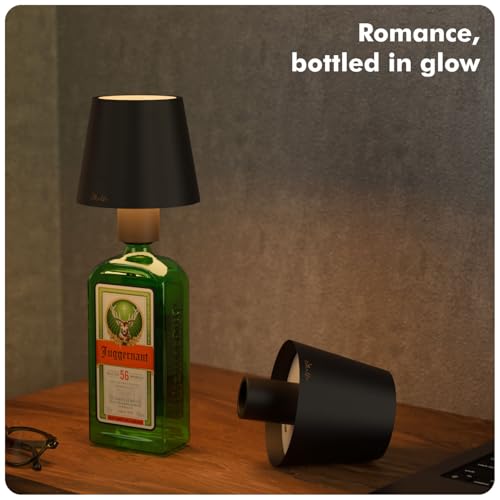 Image of Wireless Bottle Lamp for Living Room | 3 Colour Tones with Dimming | Rechargeable Touch Lampshade | Night Light for Bedroom | Birthday Gifts for Girls, Women, Wife (Black, Iris)