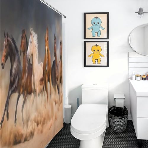 Rideau de douche cheval 140x183 cm en polyester imperméable lavable avec 12 crochets
