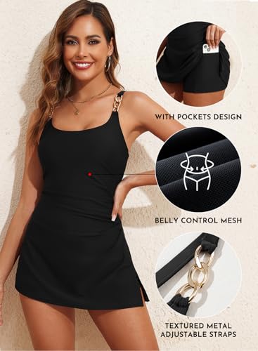 Aleumdr One Piece Swimsuits Women Swim Dress Skirted Tummy Control Bathing Suit Modest Swimwear with Pockets2
