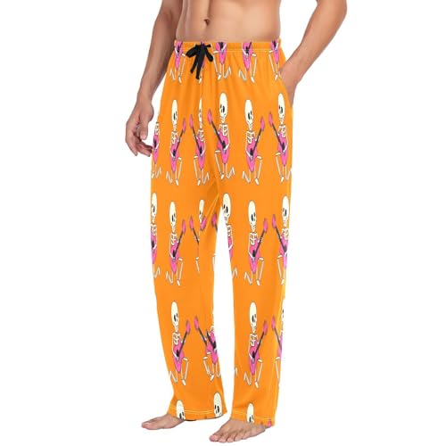 Qilmy Cartoon Skeletons Guitars Men's Cotton Pajama Pants, Lightweight Lounge Sleepwear with Drawstring and Pocket4