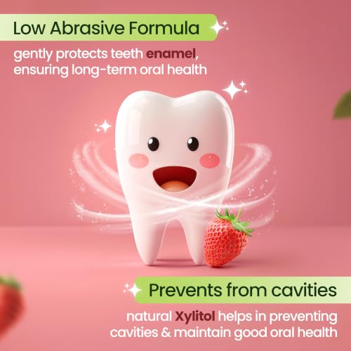 Image of LuvLap Baby Toothpaste for Kids 80gm + 25% Extra, Strawberry Flavour with Free Toothbrush, SLS & Fluoride Free Baby Toothpaste, Prevents Bacteria & Cavities, Ensures Healthy Teeth & Gums, 12M+