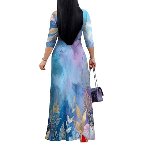 Image of SUZONANA Plus Size Dresses for Women Floral Print Maxi Dress Flowy 3 /4 Sleeve with Belt