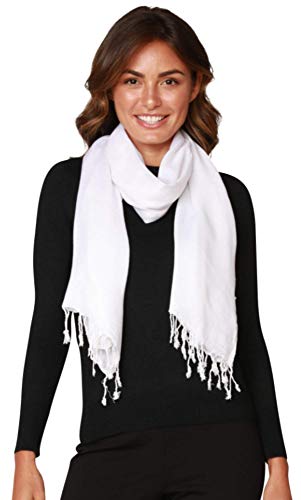 INGEAR Large Soft Silky Pashmina Shawl Wrap Scarf in Solid Colors (White)