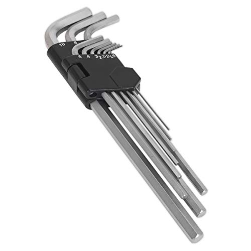 Sealey Ak7137 Hex Key Set 9Pc Extra-Long Metric, White, 92mm-235mm