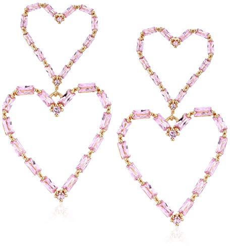 Betsey Johnson (GBG) Women's CZ Stone Delicate Open Heart Double Drop Earrings, Pink, One Size