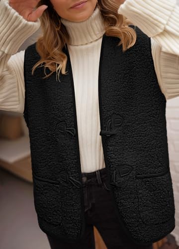 Merokeety Women'S Fuzzy Fleece Vest Sherpa Jacket Sleeveless Button Fall Warm Outerwear With Pockets thumb #2