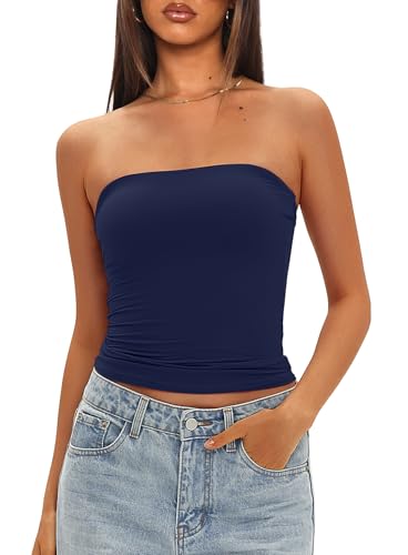 Darong Womens Tube Tops Built in Bra Tanks 9205 Navy Blue M