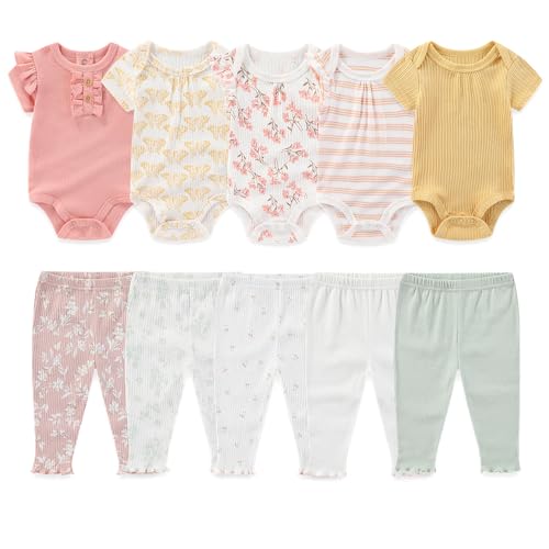 Image of Kiddiezoom Newborn Baby Layette Set 10-Piece with Bodysuits and Pants Set for Unisex Baby Gift Sets