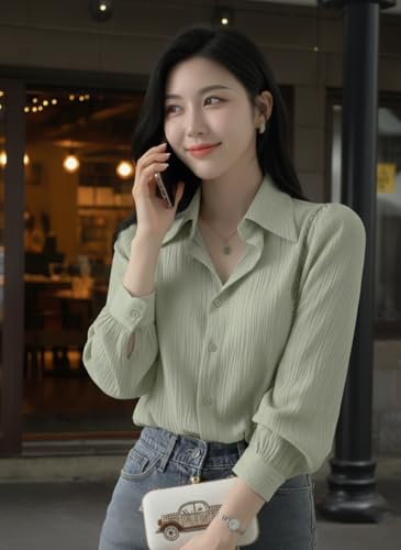Image of Women's Button-Down Shirt Blouse with Long Sleeves