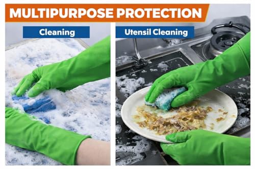 Image of LADWA Pre-mium Household Rubber Hand gloves green Color (10 Pair) for Dishwashing, gardening, kitchen cleaning