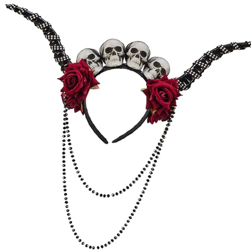 Diadema de calavera y flores de resina ligera para mujer