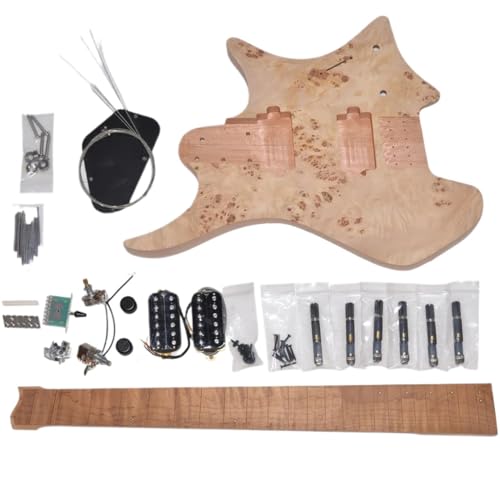 Unfinished Guitar Body 37 Inches DIY 6 Stings Headless Electric Guitar Kit ASH Mahogany Body Maple Neck(Style 2)