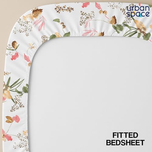 Image of Urban Space 200 TC 100% Cotton Elastic Fitted Bedsheets King Size with 2 Pillow Covers, Pure Cotton Fitted bedsheets for King Size Bed (Blossom Peach, Size 78 x 72 inches)