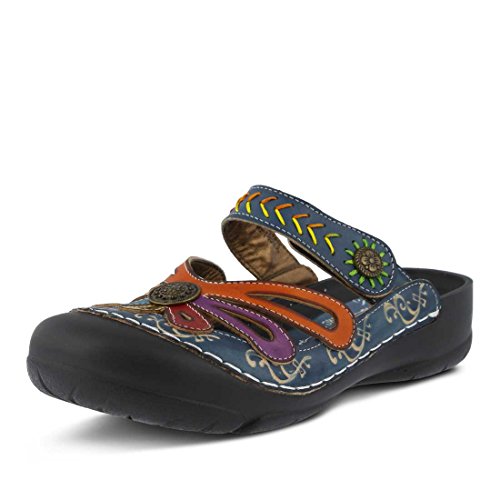 L'artiste by Spring Step Women's Copa Flat Sandal, Blue/Multi, 38 EU/7.5-8 M US