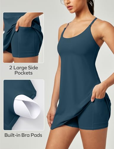 Ewedoos Athletic Tennis Dress for Women with Shorts Underneath Easy Peezy U Neck Adjustable Straps Active Workout Dress4