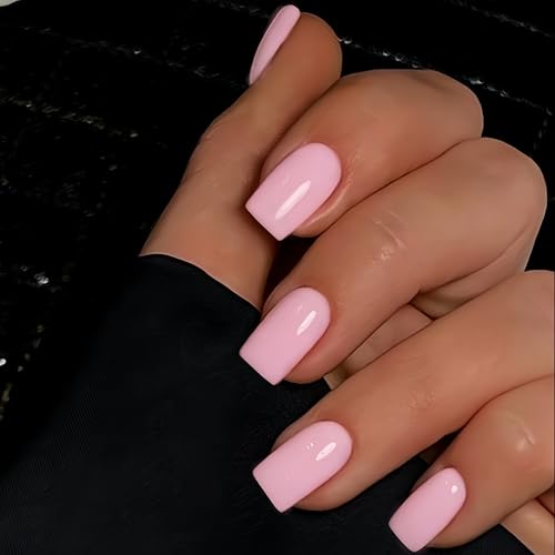 KQueenest 30 Pcs Baby Pink Press on Nails Short Medium Square Fake Nails Acrylic, Reusable Short...