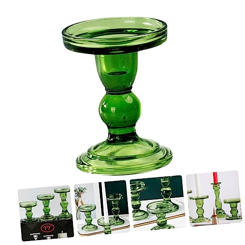 Cabilock Portacandele Colonna in Vetro Verde Scuro Portacandele Decorativo Da Tavolo Candeliere Retrò Per Interni
