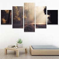 SIGNWIN 5 Panel Canvas Wall Art Dramatic Forest Landscape Living Room Orange Photography Rustic for Home Decorations Ready to Hang - 60