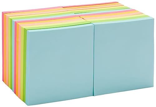 Amazon Basics Square Sticky Notes, Office Supplies for Desk, 3-x-3-inch, 24-Pack, Assorted Colors