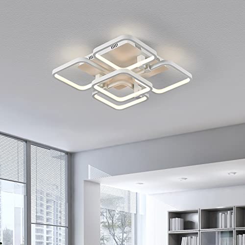 Super Sale 🛒 Leniure White Square LED Light Ceiling Lamp Contemporary Chandelier Lighting Fixture 18" Wide 18" Deep 6" High, Warm White 3000K