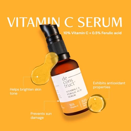 Image of Deconstruct Sun Protect Duo | 10% Vitamin C Face Serum (30 ml) + Gel Sunscreen (50 g) | Get Glowing Skin with Sun Protection | Vitamin C serum For Oily Skin | SPF 50+ | No White Cast, Non Irritating & Lightweight (Pack of 2)