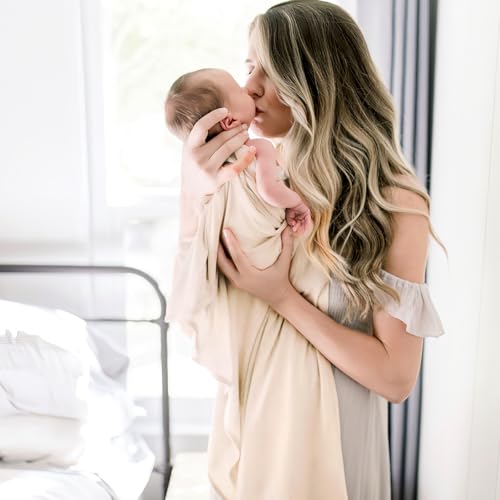 Image of GRSSDER Newborn Swaddle Blanket, Ultra Soft Jersey Receiving Blanket with Matching Headband and Beanie Set, 47x47 inch Extra Large Nursery Swaddle Wrap for Girls and Boys