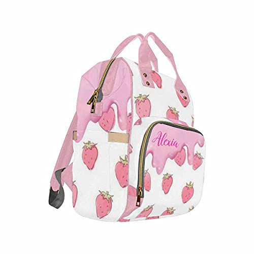 Newcos Personalized Strawberries and Melting Ice Cream Diaper Backpack with Custom Name Shoulder Mommy Baby Bag3