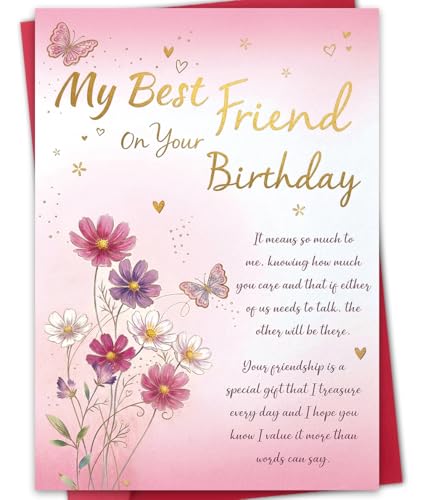 Bestmelo Best Friend Birthday Card for Women, Birthday Gift for Friend, Printed Message Inside, with Luxury Red Envelope and Gold Seal Sticker