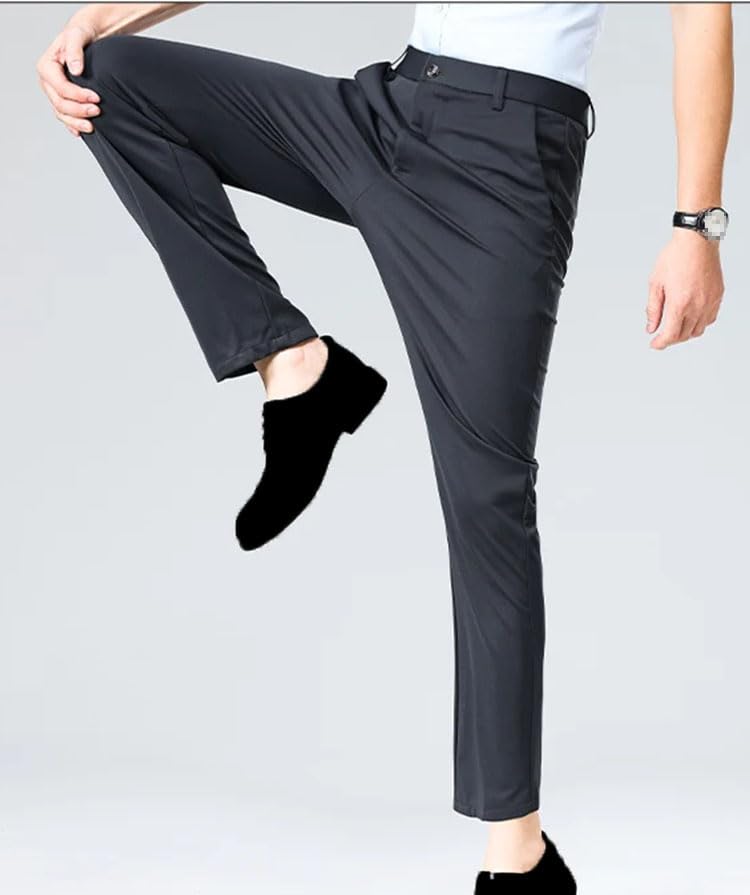 Men's Stretch Solid Suit Pants - Business Casual Office Straight Trousers Spring4