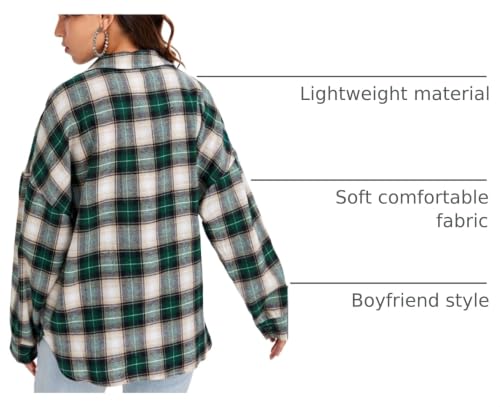 Image of HangNiFang Womens Flannel Plaid Shirts Oversized Button Shirts Blouse Tops