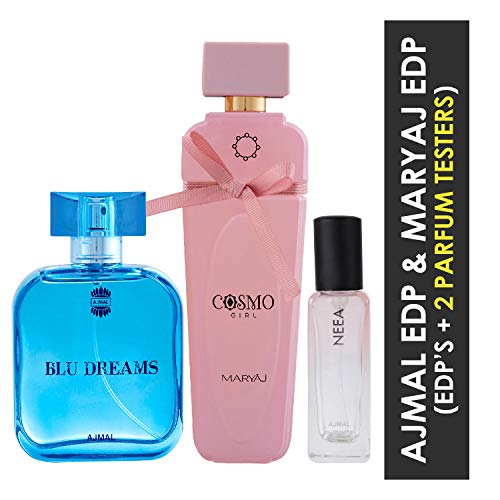 Ajmal BLU DREAMS 100ML and MARYAJ COSMOGIRL 100ML EDP & Neea EDP of 20ML Pack of 3 (Total 220ML) for Men & Women - Image 2
