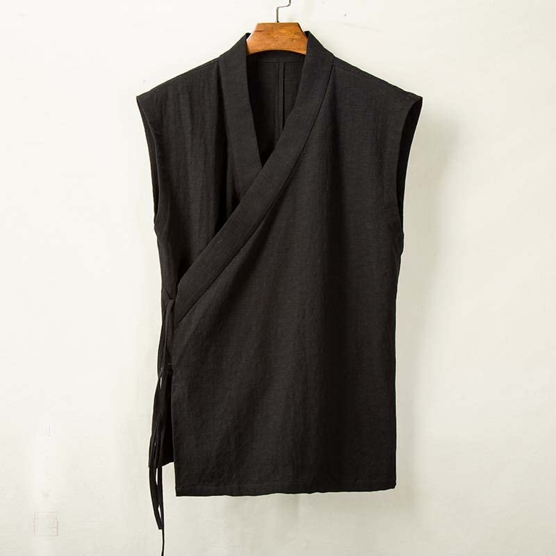 Chaleco cruzado estilo chino tradicional sin mangas de lino 4