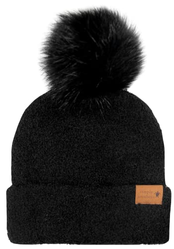 Simply Southern Fuzzy Beanie with Pom Pom - Adult (Black)