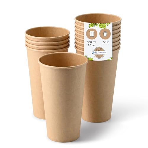 BIOZOYG Vasos de cartón 50 unidades 500 ml / 20 oz, Ø 90 mm, blanco - Vasos para bebidas calientes - Vasos de cartón para café para llevar - Vasos desechables, alternativa a los vasos de poliestireno