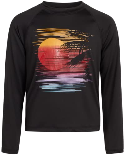 Big Chill Boys’ Rash Guard Set – Upf 50+ Long Sleeve Swim Shirt And Bathing Suit Trunks – Swimwear Set For Boys (4-14), Size 10-12, Ombre Black Sunset #TOP3