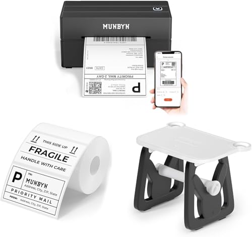 Imprimante thermique sans fil au bureau avec étiquettes et support de rangement compact