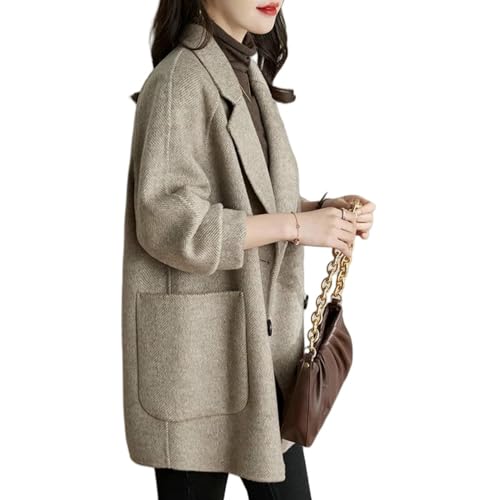 Veste en tweed kaki pour femme manteau d'automne style coréen mi-long