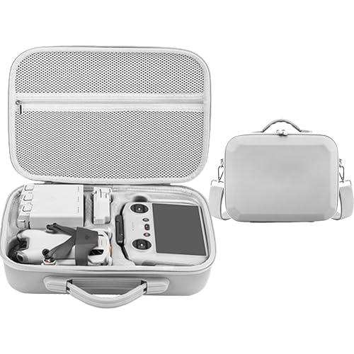 YUEMING Mini 4 Pro RC Tasche PU Leder Portable Travel Case Tragetasche Umhängetasche für DJI Mini 4 Pro RC Controller und anderem Zubehör Aufbewahrungs Koffer Grau
