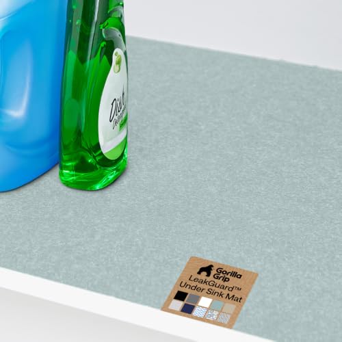 GORILLA GRIP LeakGuard Under Sink Mat for Cabinets, 24x24 Spa Blue Felt