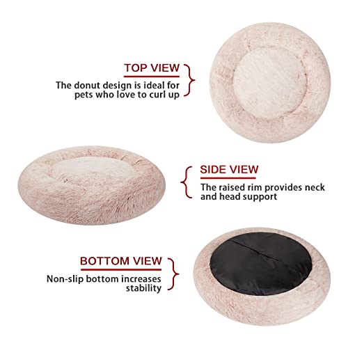 Image of Bedfolks Calming Donut Dog Bed, 30 Inches Round Fluffy Dog Beds for Medium Dogs, Anti-Anxiety Plush Dog Bed, Machine Washable Pet Bed (Pink, Medium)