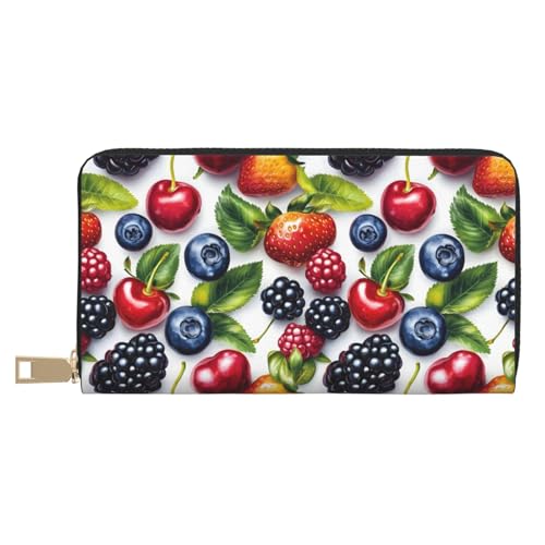 Strawberry Fruit Print Wallet Women, Leather Bifold Multi Card Wallet, Long Purse Women's Wallets